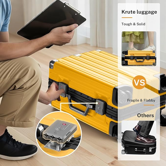 Krute Aluminum Frame Carry On Luggage 20 Inch Zipperless Luggages USB Charger Hardside PC Suitcase With Spinner Wheels Airline Approved Hard Shell Suitcases with TSA Lock (1 Piece)
