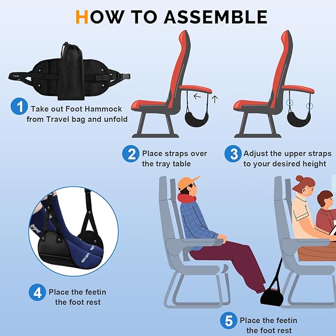 Airplane Foot Hammock,Adjustable Portable Foot Hammock for Plane Travel for Air Travel,Travel Essentials Comfy Foot Hanger Airplane Footrest(2 Set)