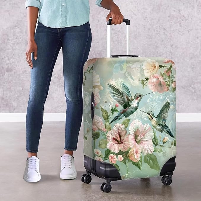 Hummingbird Luggage Cover for Women Travel Luggage Covers for Suitcase Elastic Spandex Suitcase Covers Protector with Zipper Flower Suitcase Covers for Luggage Fit 26-29 Inch