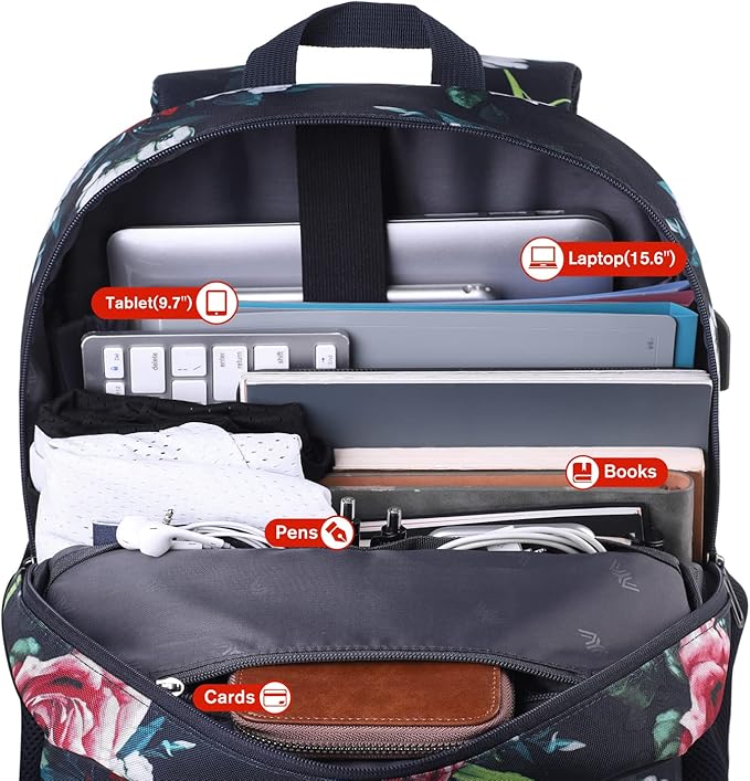 School Backpack,Casual Bookbag Women and Teen Girl Schoolbag with USB Port for High School College Office Work Travel
