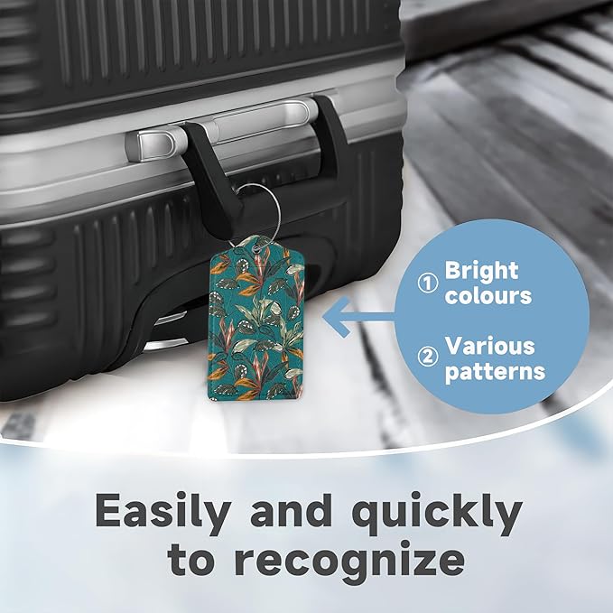 2 Pack Luggage Tags for Suitcases Retro Tropical Plants Luggage Tag, Leather Stainless Steel Loop Label Tag for Men Women Travel Bag Suitcase