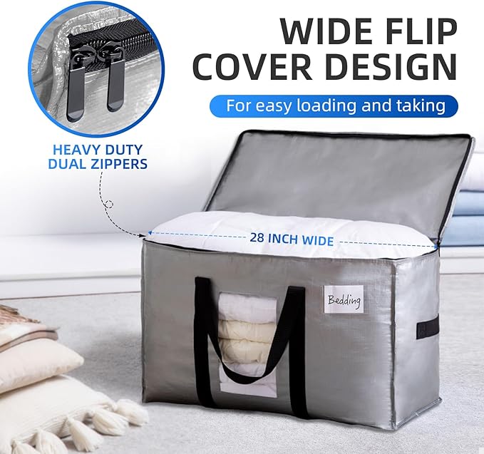 TAILI Extra Large Moving Bags, 8 Pack Silver Heavy Duty Totes For Storage with Visible Window, Wrap Around Handles, Storage Bags for Space Saving, Alternative to Moving Boxes
