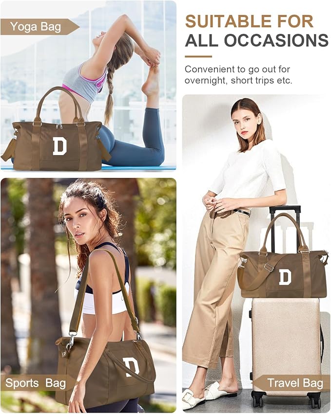 Birthday Graduation Gifts for Daughter,Initial Travel Duffel Bag Sports Gym Bag for Girls Teen Kids Birthday Gifts,Personalized Weekender Bag Carry On Tote Bags Cute Overnight Bag for Women(Brown, D)