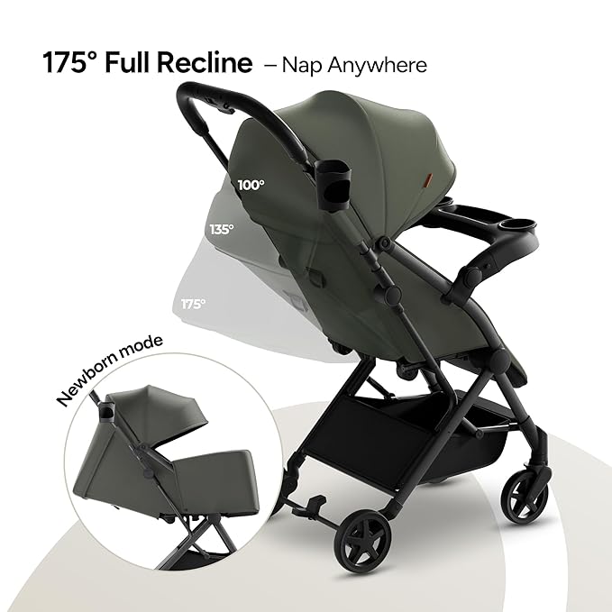 Mompush Lithe V2 Lightweight Travel Stroller, Compact Foldable Baby Stroller with Travel Bag, One-Hand Fold Stroller, Snack Tray, Mechanical Recline Seat, Airplane-Ready, Organizer & Rain Cover