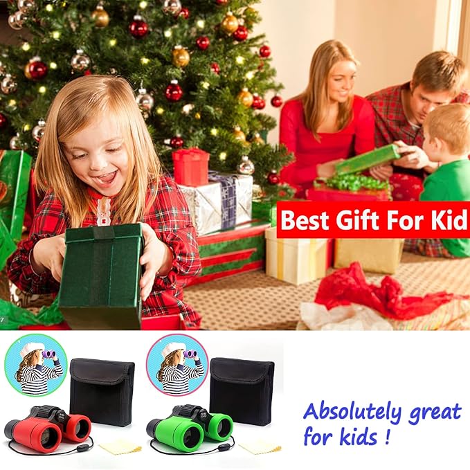 Kids Binoculars Best Gifts for 3-12 Years Boys Girls High-Resolution Optics Shockproof Mini Compact Binocuolar Toys Folding Small Telescope for Bird Watching Camping Outdoor Play