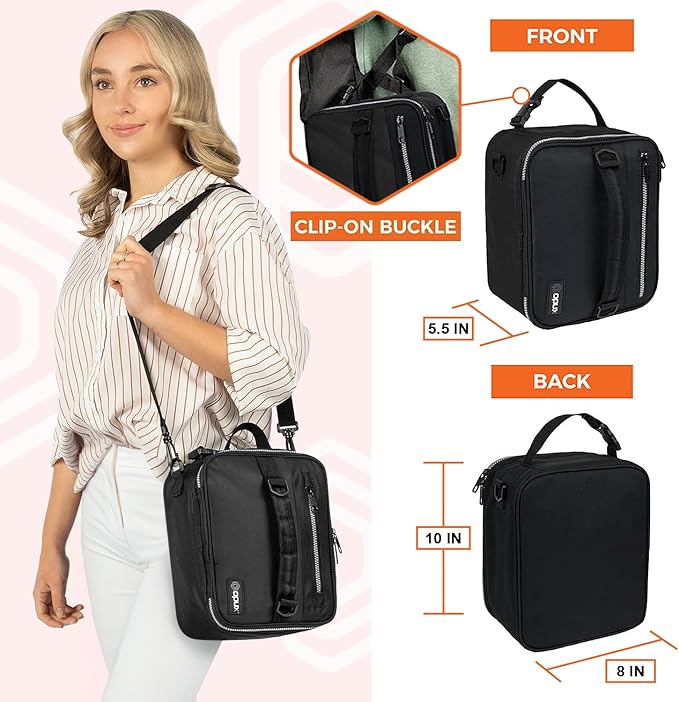opux Insulated Lunch Box for Men Women Adult, Compact Lunch Bag for Kids Boy Girl Teen, Soft Lunch Cooler Bag for Work School, Leakproof Lunchbox Lunch Pail with Clip-on Buckle, Black