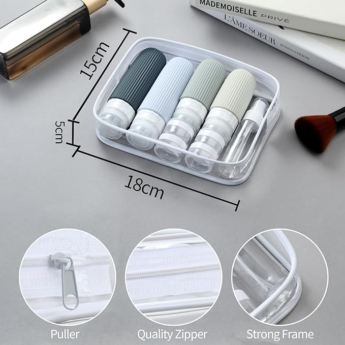 16 Pack Travel Bottles Set, TSA Approved Leak Proof Silicone Squeezable Containers for Toiletries, Refillable Travel Accessories for Conditioner, Shampoo, Lotion & Body Wash Accessories