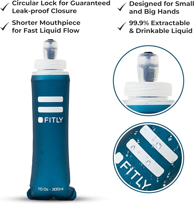 Soft Flask - Shrink As You Drink Soft Water Bottle for Hydration Pack - Folding Water Bottle Ideal for Running, Hiking, Cycling, Climbing & Rigorous Activity