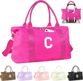 Overnight Bag for Kids Teen Girls Weekender Dance Bag Birthday Graduation Gifts,Initial Travel Duffel Bag Sports Gym Bag Personalized Weekender Bag Carry On Bags Preppy Gifts for Women(Hot Pink, C)