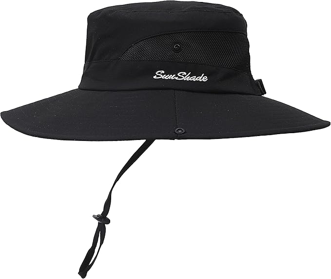 Womens Summer Sun Hat Beach Hat Wide Brim Outdoor UV Protection Hat Foldable Cool Mesh Ponytail Bucket Hat