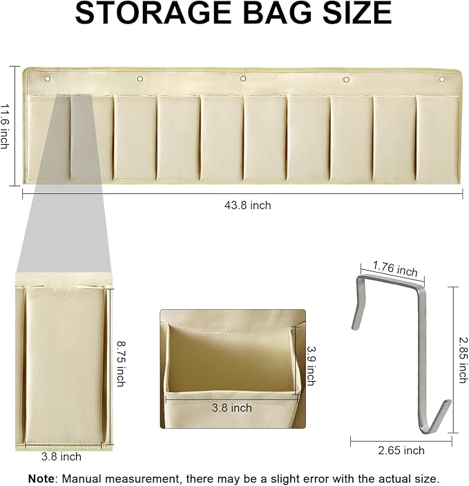 RV Shoe Pockets 10 Pockets Heavy Hanging Bedside Storage Organizer with Sturdy Hooks Storage Pockets Hangs on bed for Shoes Toys and Tool Accessories