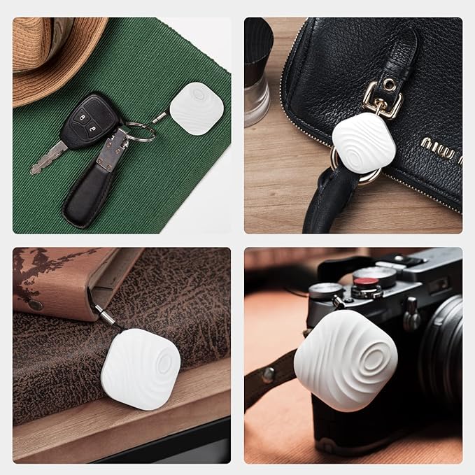 Key Finder, Bluetooth Tracker Item Locator with Key Chain for Keys Pet Wallets or Backpacks and Tablets, Batteries Include (2 White & 2Gray, 4 Pack)