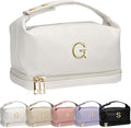 Gifts for Teen Girls, Initial Makeup Bag, Personalized Bags with Handle, Waterproof Double Layer Cosmetic Bag, Large Capacity PU Leather Makeup Bags Letter Travel Toiletry Bag, Friend Gifts