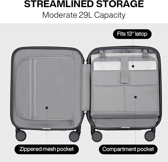 mixi Underseat Carry on Luggage 16 Inch Hardshell PC Suitcase with Spinner Wheels TSA Lock for Travel, Rock Gray