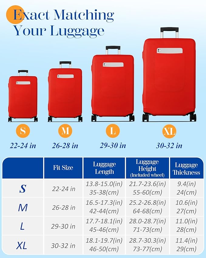 Slohif Luggage Cover for Suitcase Tsa Approved Protector - Luggage Sleeve Suit Case Cover Travel Stretch Large Baggage Case Protective Washable Fit 26-28 Inch Red