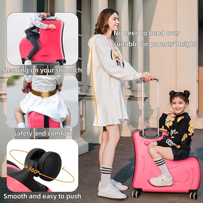 Travel Gear: Premium Toddler Ride-On Luggage with Ergonomic Handle & Secure Harness System, Carry on 21Inch, Red