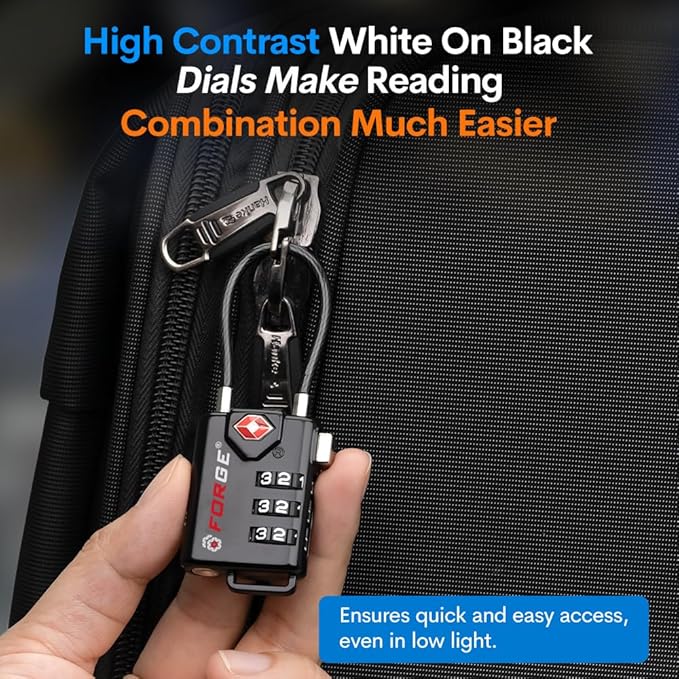 TSA Approved Cable Luggage Locks, Re-settable Combination with Alloy Body, Black 1 Lock.