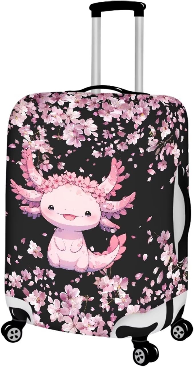 Cute Floral Axolotl Luggage Cover Travel Suitcase Protector Cover Zipper Closer for 26-29inch