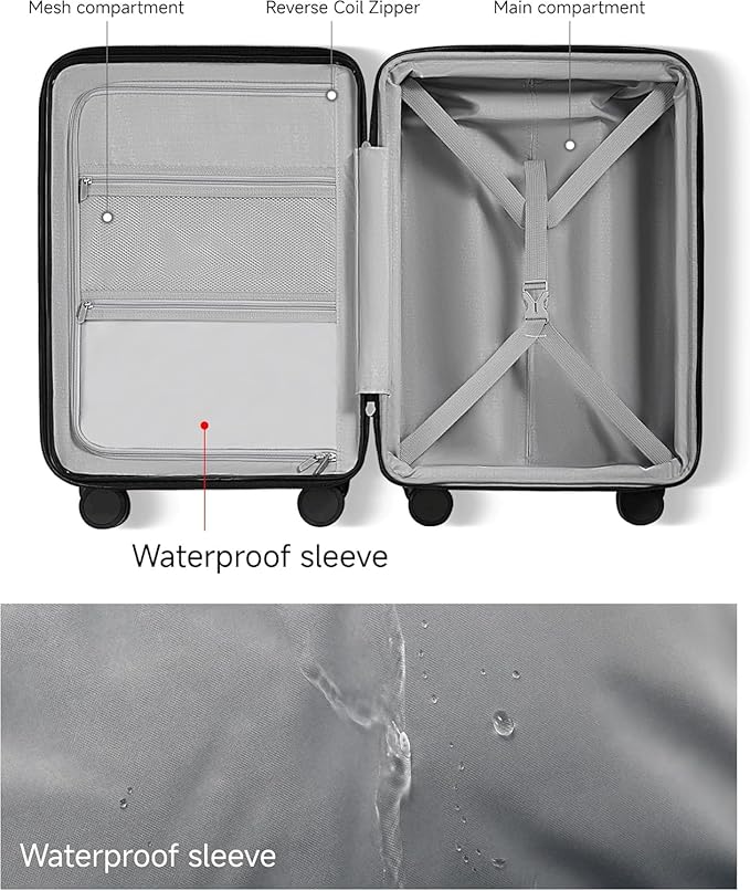 LUGGEX Carry On Luggage 22x14x9 Airline Approved, Expandable Polycarbonate Suitcase with Front Pocket (Brown-Black, 20 Inch, 35L)