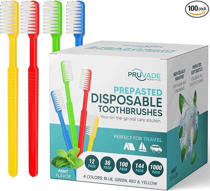 100 Pack Disposable Toothbrushes with Toothpaste Built In - Prepasted Toothbrushes Individually Wrapped - Single Use Waterless Tooth Brush with Soft Bristles for Airbnb, Hotel, Camping, Travel