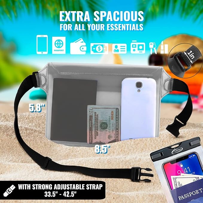 AiRunTech Waterproof Cell Phone Bag - 4 Pack Clear Pouches for Outdoor Activities - Universal Fit for iPhone and Other Devices - 2 Phone Cases + 2 Fanny Packs