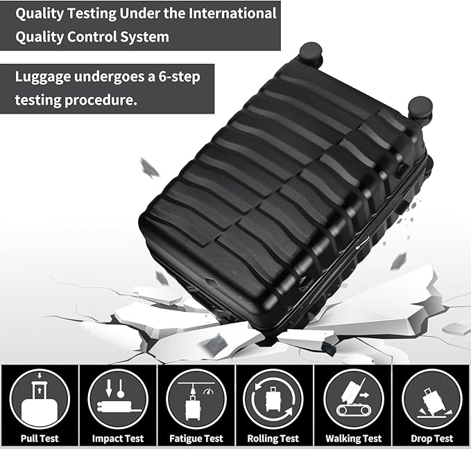 Lightweight Luggage with Spinner Wheels & YKK Zipper, Hard Shell 3-Piece Suitcase ABS+PC Hardside Luggage Set with TSA Lock for Men Travel, Black (20+24+28 inch)