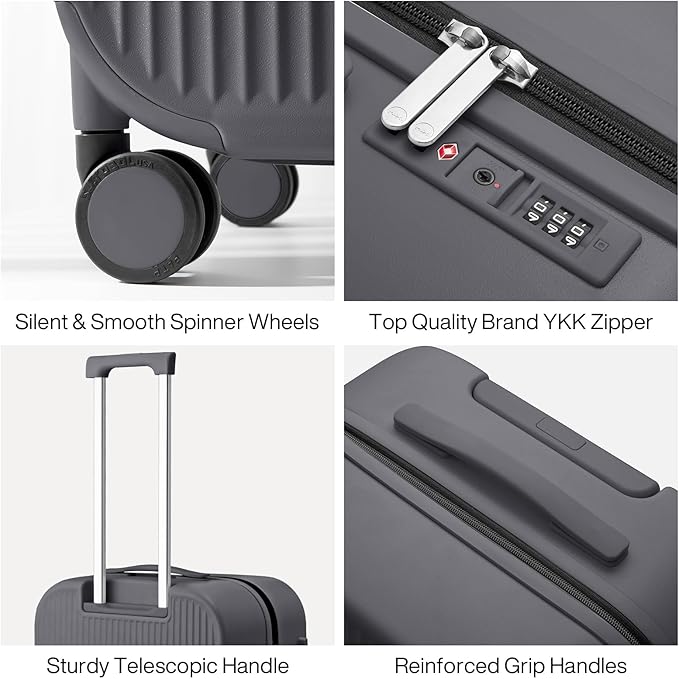 mixi 24 Inch Checked Luggage PC Hardshell Suitcases with Wheels for Travel Woman Men, Rock Gray