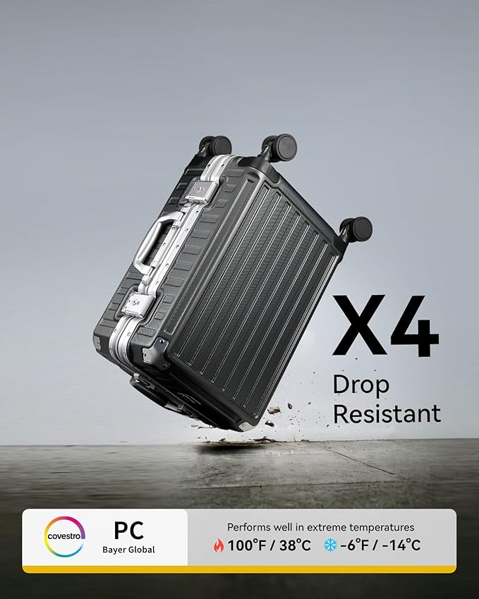 LUGGEX Carry On Luggage with Spinner Wheels, 20 Inch Aluminum Frame Zipperless Polycarbonate Hard Shell Suitcase, Silver