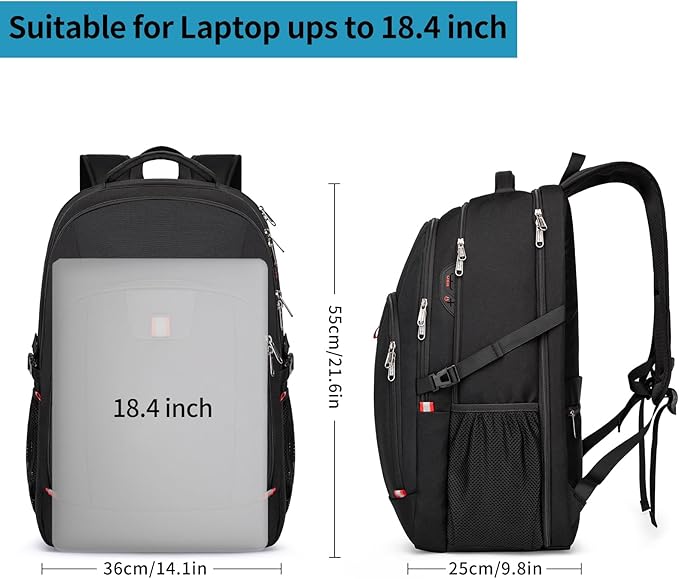 Travel Laptop Backpack, 18.4 inch Extra Large Backpack for Men and Women, 45L Capacity Business Computer Back Pack (Black, 18.4 Inch)