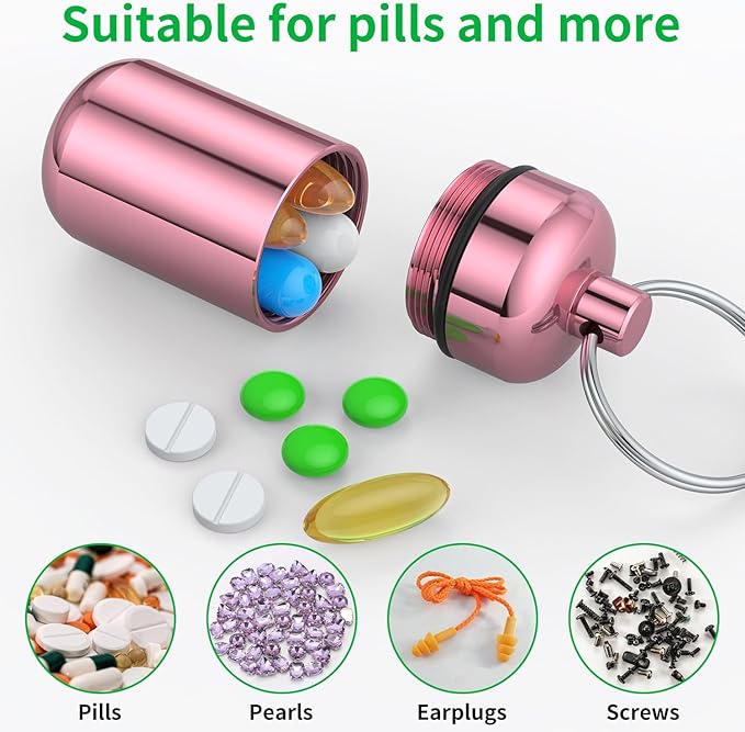 3 Pack Small Pill Box, Airtight Aluminum Alloy Pill Organizer Travel Pill Case for Purse Portable Medicine Box Bottle for Medication, Fish Oil, Supplements Storage