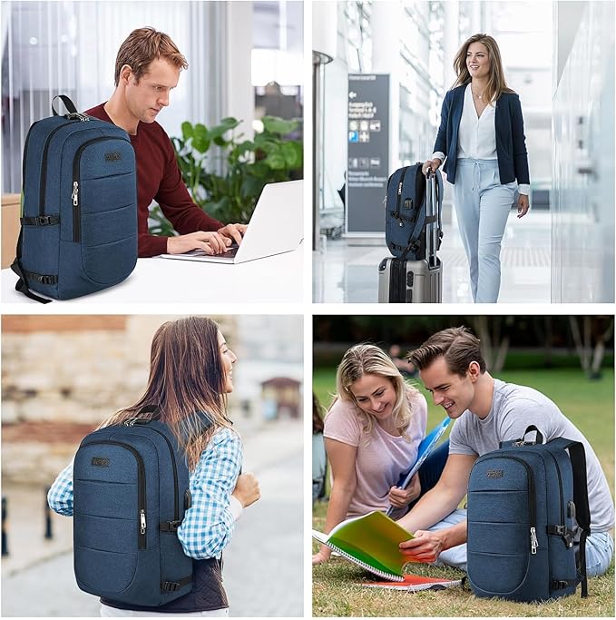 AMBOR 15.6-17.3 Inch Laptop Backpack, Anti Theft Business Travel Backpack with USB Charging Port and Headphone Interface, Water Resistant Computer Bag for Men & Women, Blue