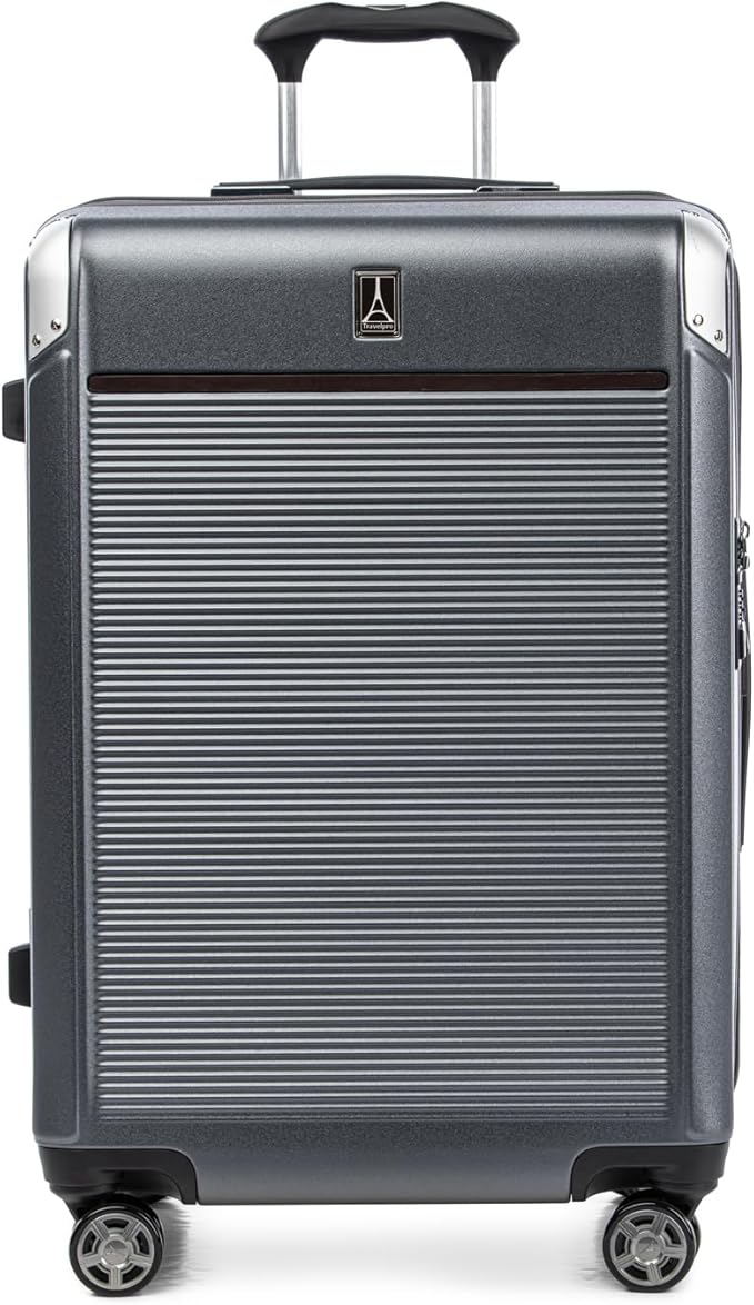 Travelpro Platinum Elite Hardside Expandable Checked Luggage, 8 Wheel Spinner, TSA Lock, Hard Shell Polycarbonate Suitcase, Vintage Grey, Checked Medium 25-Inch