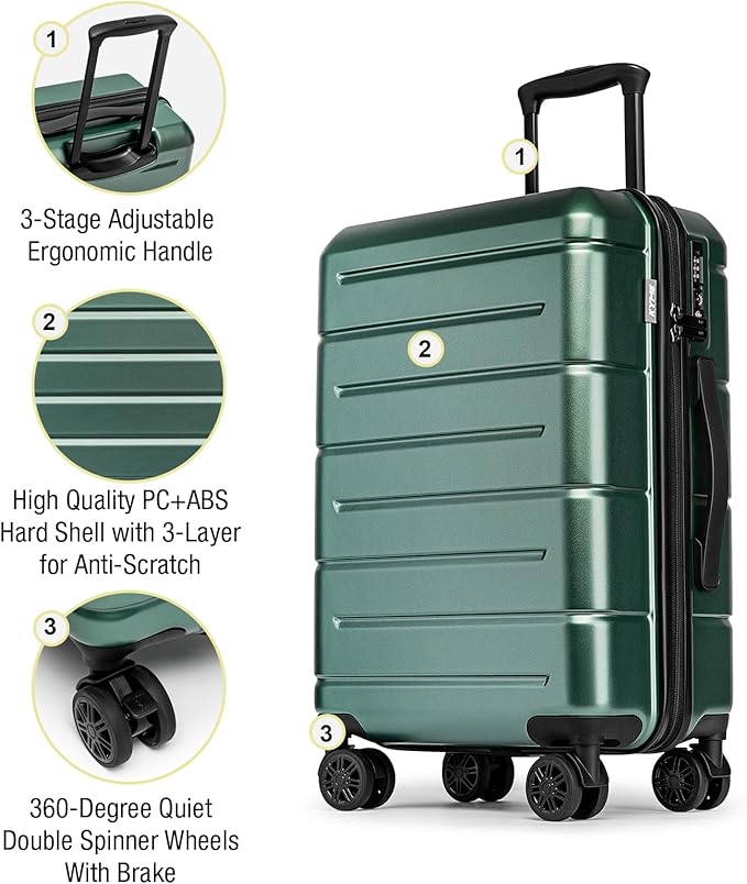 KYME 26 Inch Luggage TSA Approved Hardshell 26" Suitcases with Spinner Wheels Durable Medium Travel Checked Luggage with Cup Holder for Women Men Green