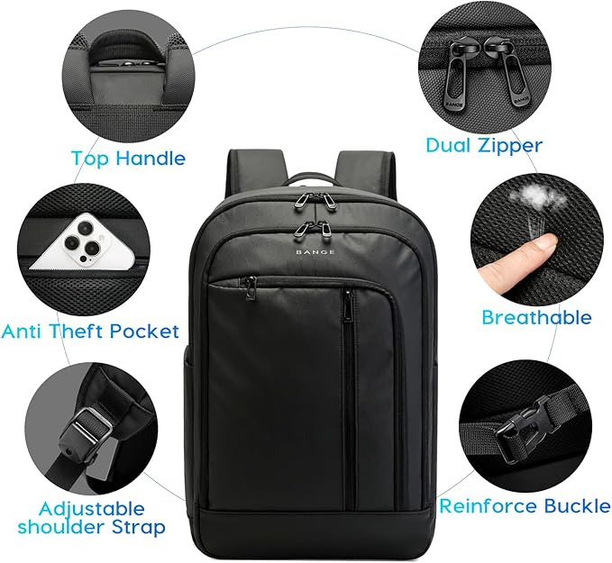 BANGE 28L Lightweight Backpack, 15.6-inch Laptop Travel Backpacks, Unisex Multifunctional Storage Pockets Business Commuter rucksack, Waterproof and Wear-resistant Outdoor Sports Leisure daypack