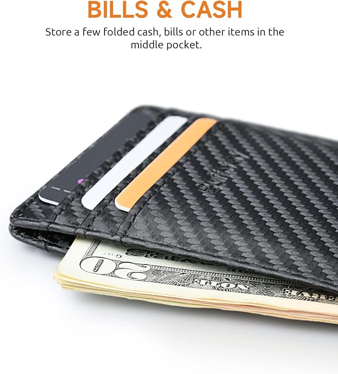Buffway Mens Slim Wallet, Minimalist Thin Front Pocket Leather Credit Card Holder with RFID Blocking for Work Travel
