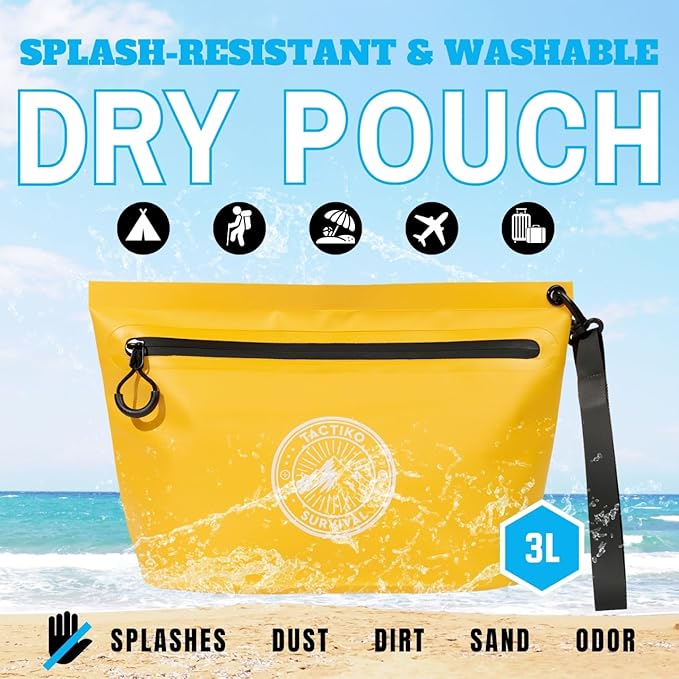 3-Pack Tactiko Heavy-Duty Splash Water Resistant Zipper Pouches - 3 L Hold-All Organizers for Dry Bags, Travel Bags (3, Yellow/Red/Gray)