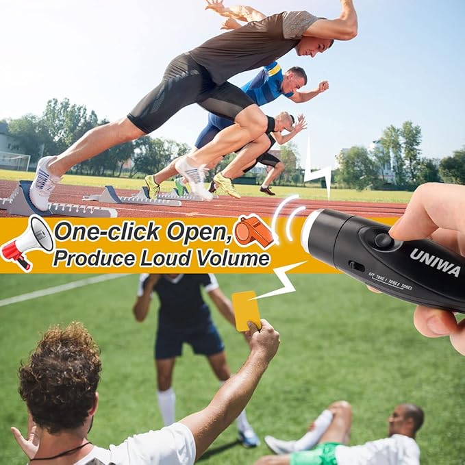 UNIWA Electronic Whistle, 4 Pack Handheld Electronic Whistles Electric Whistle with Lanyard Three Tone Distinct High Volume Outdoor Sport Whistle for Coaches, Referees, P.E. Teacher