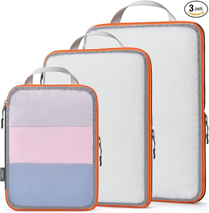 Cipway Mesh Compression Packing Cubes, Ultralight See Through Luggage Organizer Bags, Travel Essentials for Carry on Suitcase （3Pcs,Grey）