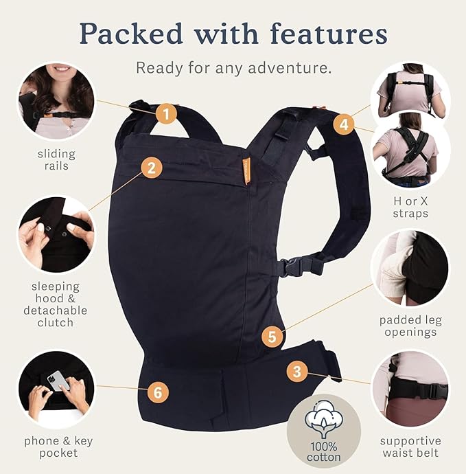 Beco Toddler Carrier with Extra Wide Seat, 100% Cotton - Backpack Style and Front-Carry, Lightweight & Breathable, Toddler Sling Carrier 20-60 lbs (Ecru)
