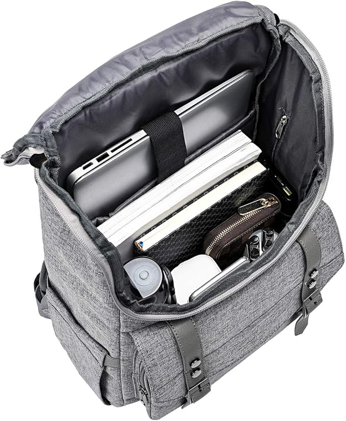 YALUNDISI Vintage Backpack Travel Laptop Backpack with usb Charging Port for Women & Men College Backpack Fits 15.6 Inch Laptop Grey