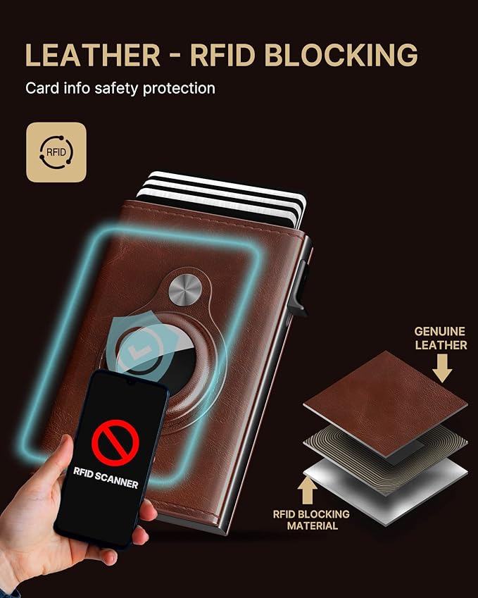 typecase Mens Wallet Card Holder for AirTag: Leather Smart Wallet for Men Compatible with Apple Air Tag, RFID Blocking, Slim, Minimalist - 9-14 Card Capacity | ID Window | Cash Slot (Brown)