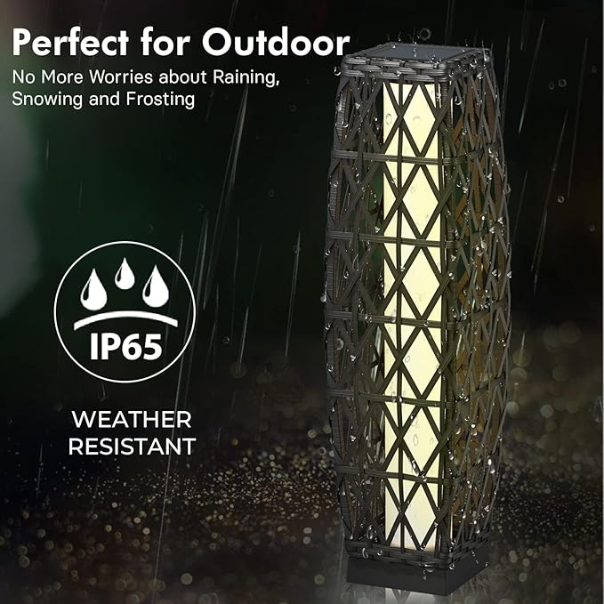 Grand patio 2-Piece Outdoor Solar-Powered Woven Wicker Lantern Floor Lamp Decoration for Deck Garden Lawn Porch - Medium Cindy, Silver Gray