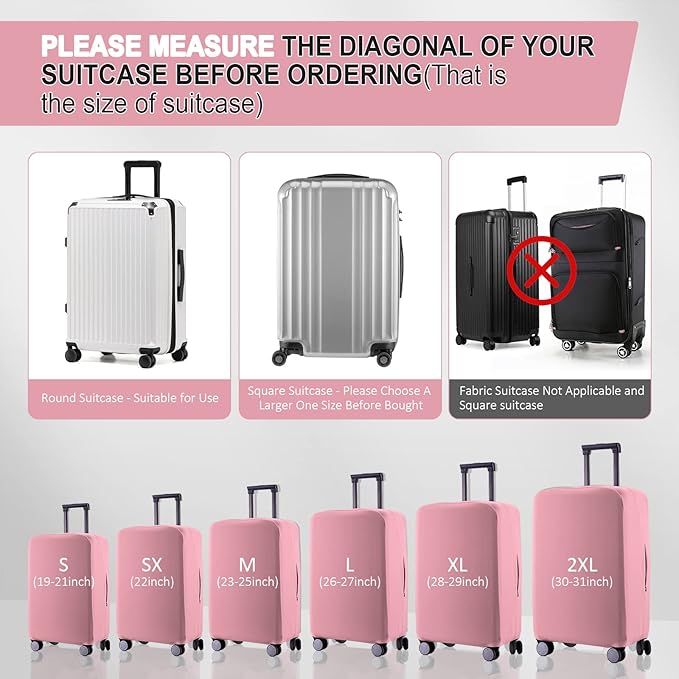 Travel Luggage Cover Suitcase Protector Scratch-Resistant Fit 19-31 Inch Suitcase, Not Included Suitcase (Pink, M(24-25 inch))
