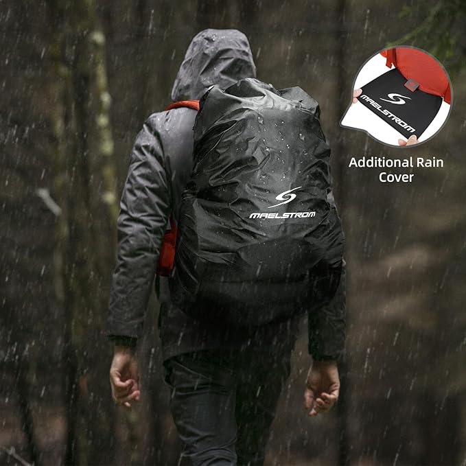 Maelstrom Hiking Backpack, 40L Waterproof Camping Daypack for Men and Women, Lightweight Travel Pack with Rain Cover-Orange
