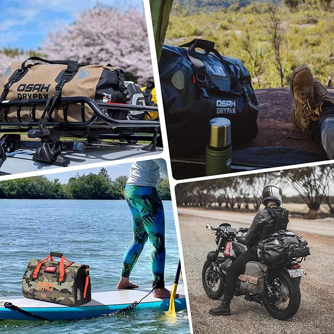 Waterproof Duffel& Luggage Bag - Motorcycle Dry Bag Tail Saddle Bags with Roll Top Closure,Large Storage Space,for Camping, Kayaking, Fishing & Traveling(Yellow, 40L)