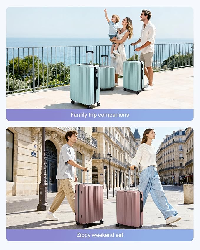 LIGHT FLIGHT Luggage Sets, Durable Hard Shell 3 Piece Set Suitcase with Spinner Wheels, Hardside Lightweight Luggage set with TSA Lock, Large Travel Luggage Set (20" 24" 28"), Horizon Cyan