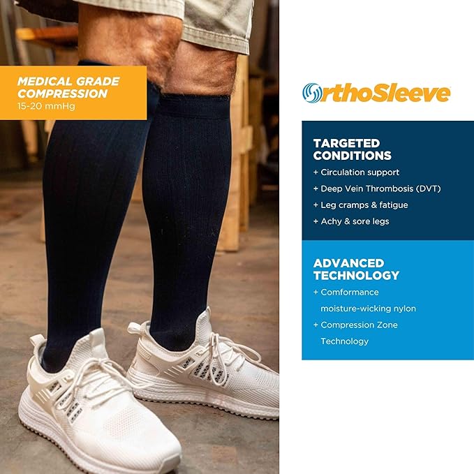 Medical Grade Compression Socks for Men & Women 15-20 mmHg by OrthoSleeve (Blue w/Stripes, X-Large)