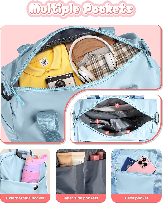 Easter Basket Stuffers Gifts for Kids-Girl Gym Bag with Shoe Compartment, Kid Personalized Weekender Overnight Bags, Initial Travel Tote with Makeup Pouch, Valentines Day Gift (Letter P)
