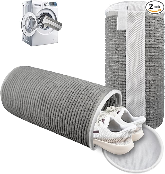 Shoe Washing Machine Bag – 360° Deep Clean Sneaker Laundry Bag with Cleaning Fibers and Zipper, Reusable Shoe Bag for Washing Machine, 2 Pack