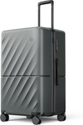 Trunk Luggage 26 Inch, Medium Checked Luggage with Double Spinner Wheels, Anti-Burst Zipper, Hard Case PC Suitcase, Lightweight Travel Luggage, TSA Approved (Slate Grey, Hudson)